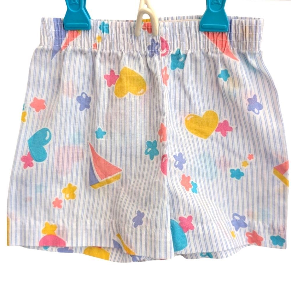 80s Vintage Girls Bubble Heart Star Boat Print Striped‎ Shorts 12 Months